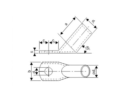 45 Deg - DIN 46235-2 Tubular Lugs Diagram
